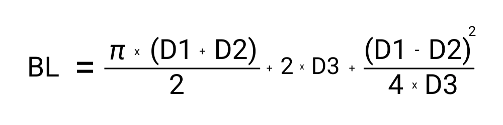 An image showing the formula for finding the length of a belt in a machine.